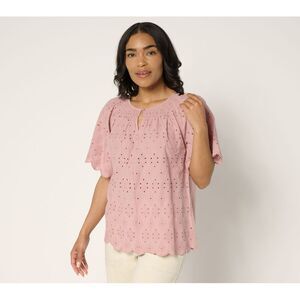 Fashion Women's Top Plus Sz 2X 100% Cotton Eyelet Pink A689564